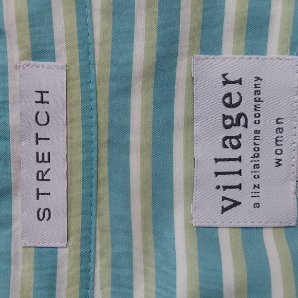 ➕️ Villager Green Striped Fitted Button Down Shirt, Size 16W, Like New - Picture 4 of 7